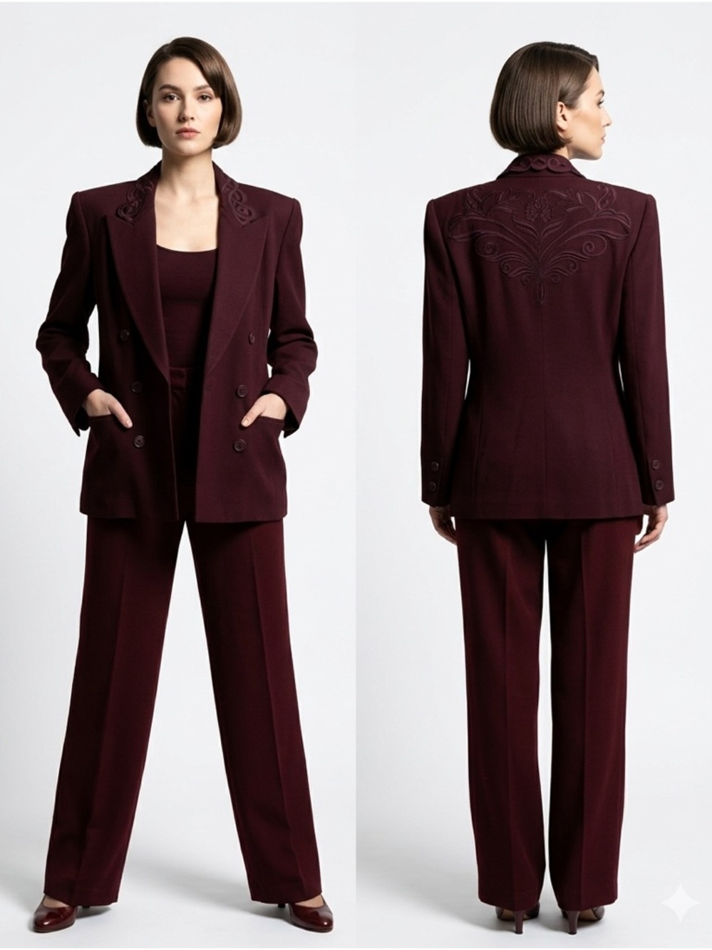 Escada Vintage Burgundy Wool Blazer Soutache Embroidered Shoulder Pads 36 Luxury